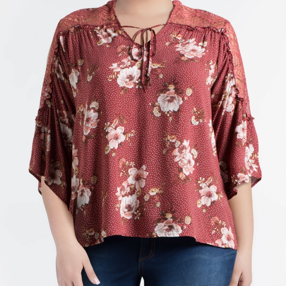 Liberty Love Juniors-plus Lace Yoke Top